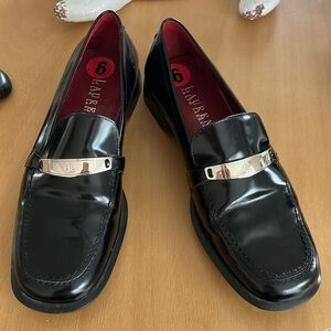 Super shiny black Ralph Lauren loafers ! patent leather with logo on buckle!